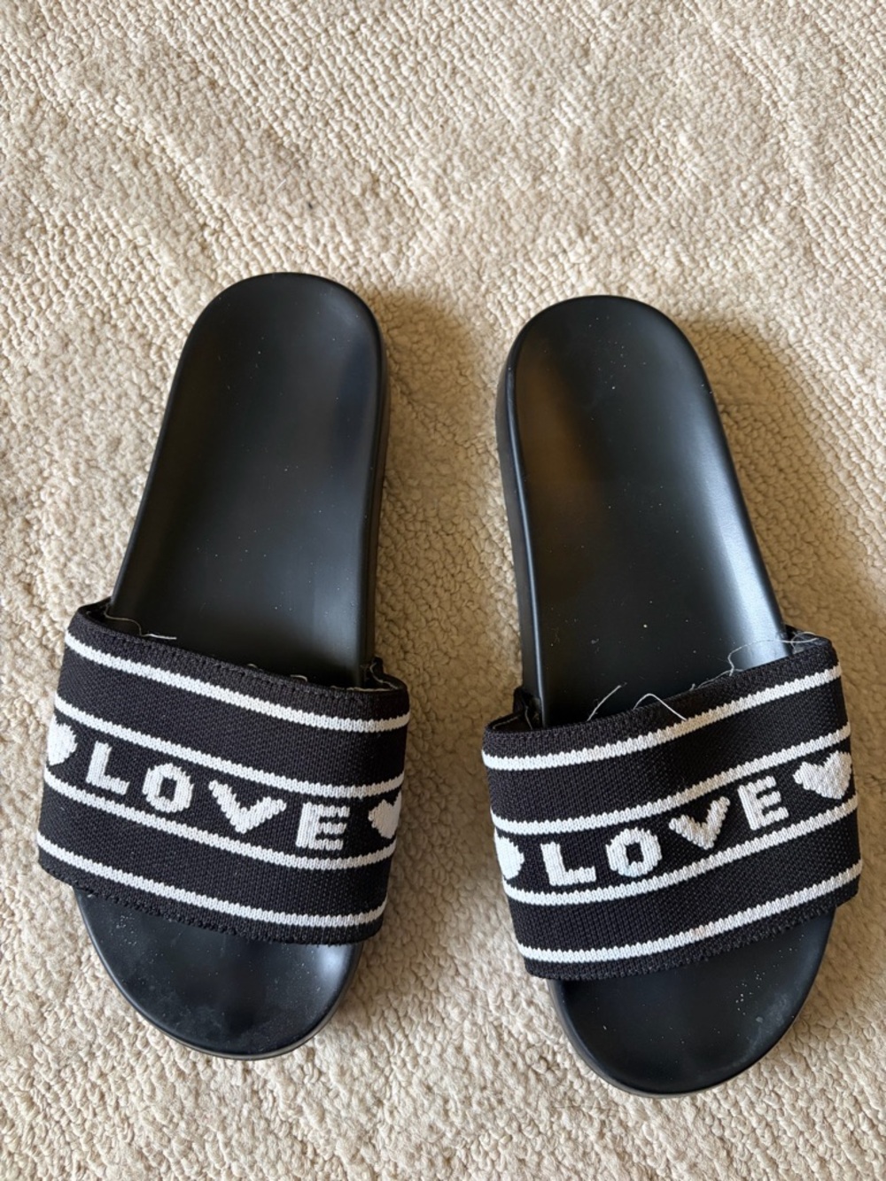 Aldo black  'LOVE' Knit Strap Slide Sandals